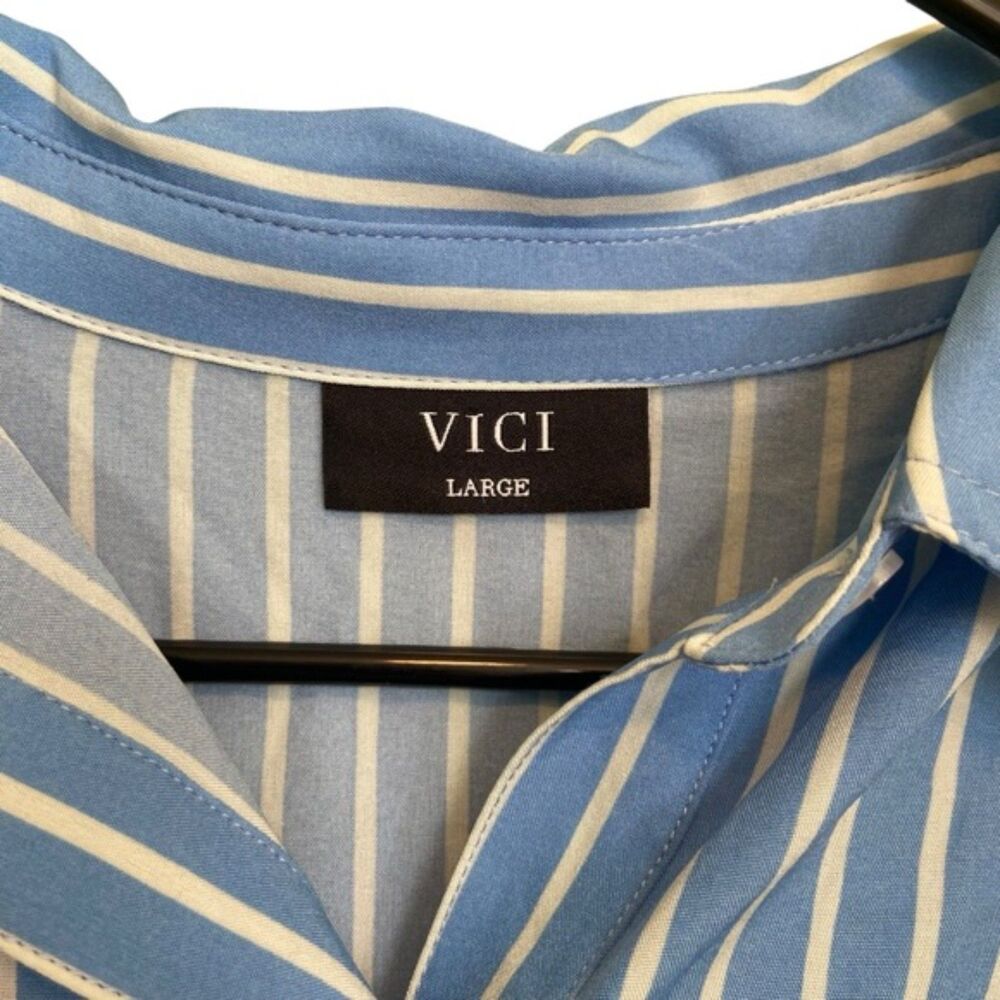 Vici Collared Belted Ruched Striped Shirtdress Bu… - image 8